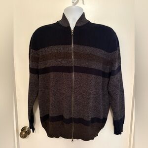 Men's Southern Pines Black, Gray and Brown Striped Zip-Up Sweater